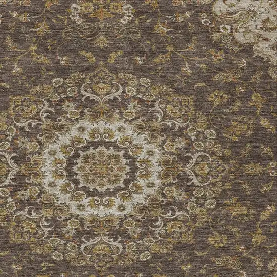 Chocolate And Brown Floral Medallion Washable Indoor Outdoor Area Rug Photo 2