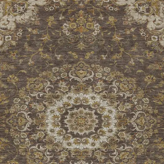 Chocolate And Brown Floral Medallion Washable Indoor Outdoor Area Rug Photo 2