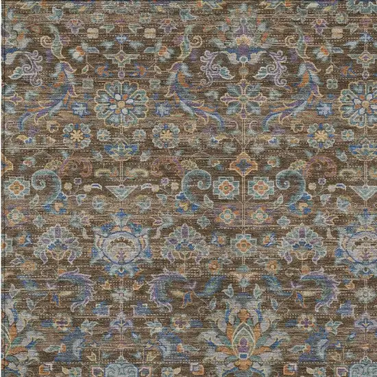 Chocolate And Brown Floral Medallion Washable Indoor Outdoor Area Rug Photo 3