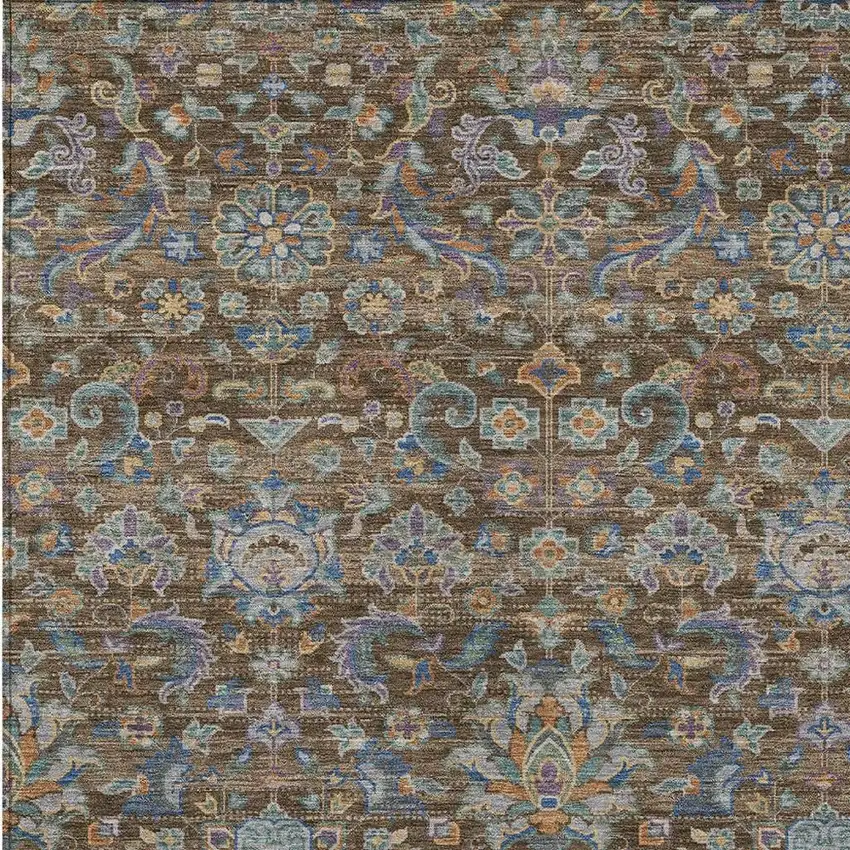 Chocolate And Brown Floral Medallion Washable Indoor Outdoor Area Rug Photo 3