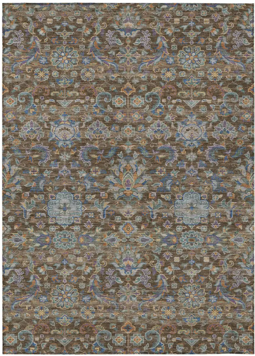 Chocolate And Brown Floral Medallion Washable Indoor Outdoor Area Rug Photo 2