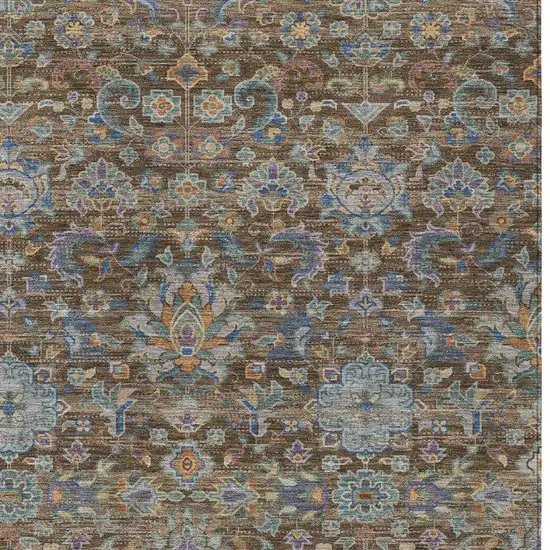 Chocolate And Brown Floral Medallion Washable Indoor Outdoor Area Rug Photo 3