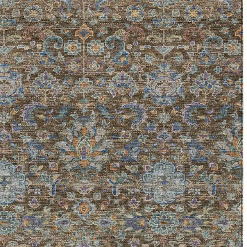 Chocolate And Brown Floral Medallion Washable Indoor Outdoor Area Rug Photo 3