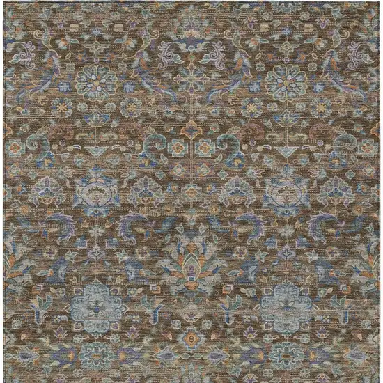 Chocolate And Brown Floral Medallion Washable Indoor Outdoor Area Rug Photo 4