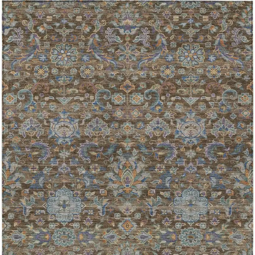Chocolate And Brown Floral Medallion Washable Indoor Outdoor Area Rug Photo 4