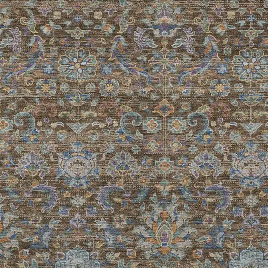 Chocolate And Brown Floral Medallion Washable Indoor Outdoor Area Rug Photo 3
