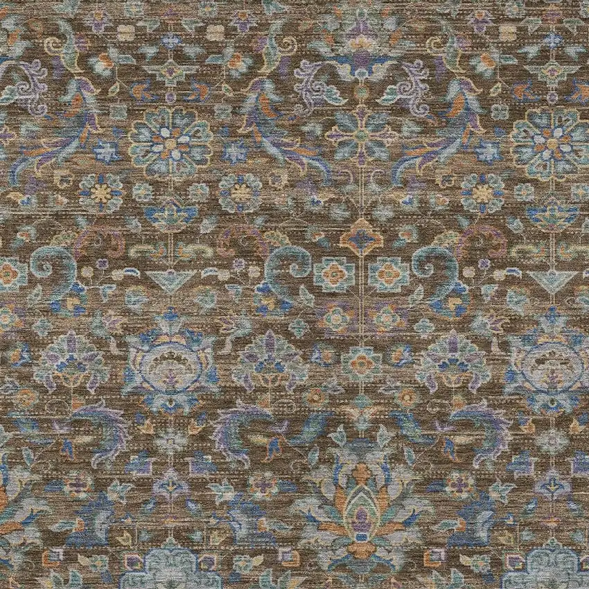 Chocolate And Brown Floral Medallion Washable Indoor Outdoor Area Rug Photo 3