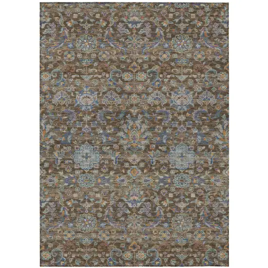 Chocolate And Brown Floral Medallion Washable Indoor Outdoor Area Rug Photo 2