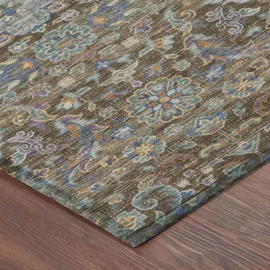 Chocolate And Brown Floral Medallion Washable Indoor Outdoor Area Rug Photo 5