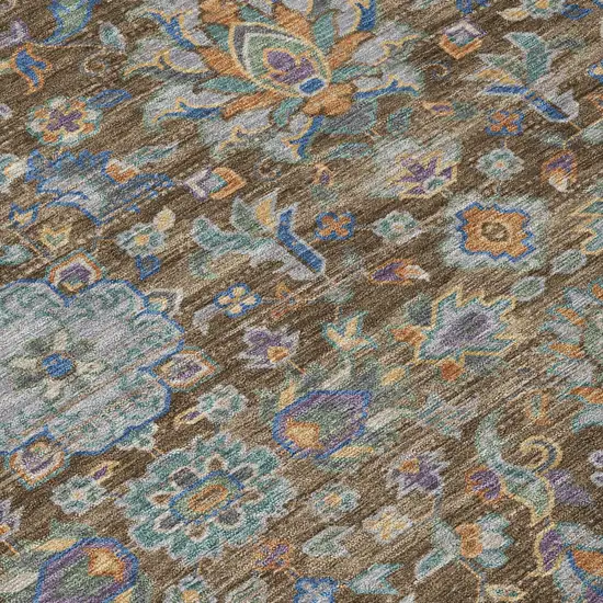 Chocolate And Brown Floral Medallion Washable Indoor Outdoor Area Rug Photo 6