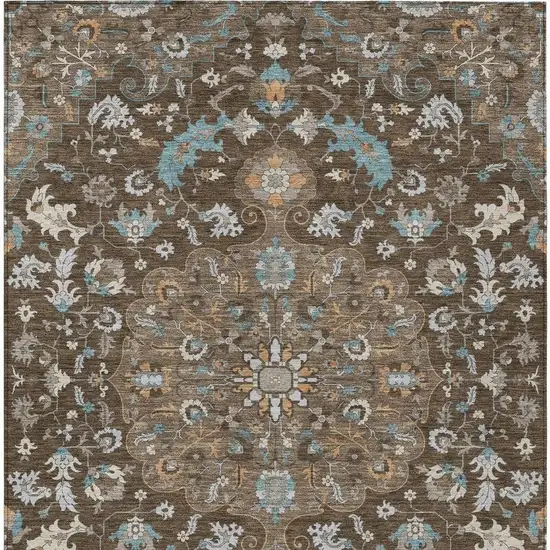 Chocolate And Brown Floral Medallion Washable Indoor Outdoor Area Rug Photo 4