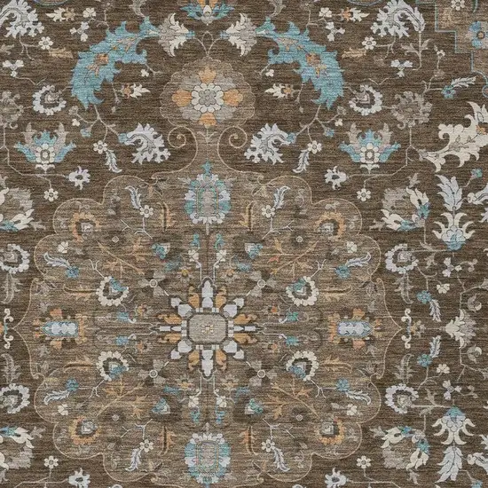 Chocolate And Brown Floral Medallion Washable Indoor Outdoor Area Rug Photo 3