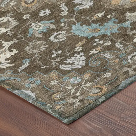 Chocolate And Brown Floral Medallion Washable Indoor Outdoor Area Rug Photo 5