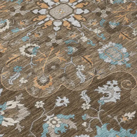 Chocolate And Brown Floral Medallion Washable Indoor Outdoor Area Rug Photo 6