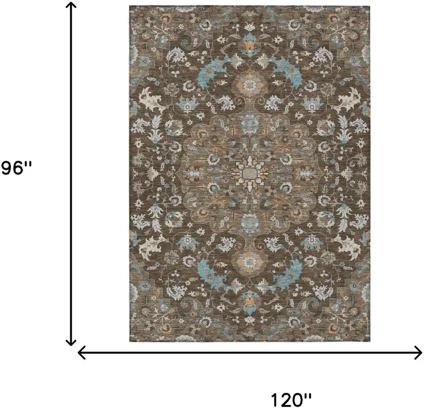 Chocolate And Brown Floral Medallion Washable Indoor Outdoor Area Rug Photo 7