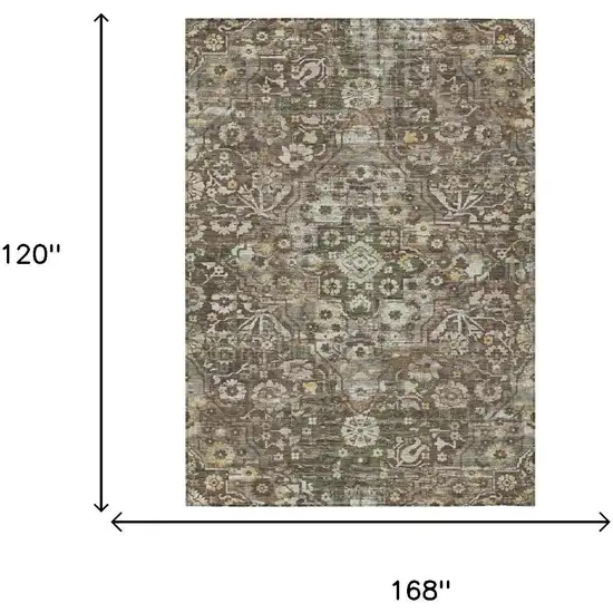 Chocolate And Brown Floral Medallion Washable Indoor Outdoor Area Rug Photo 5
