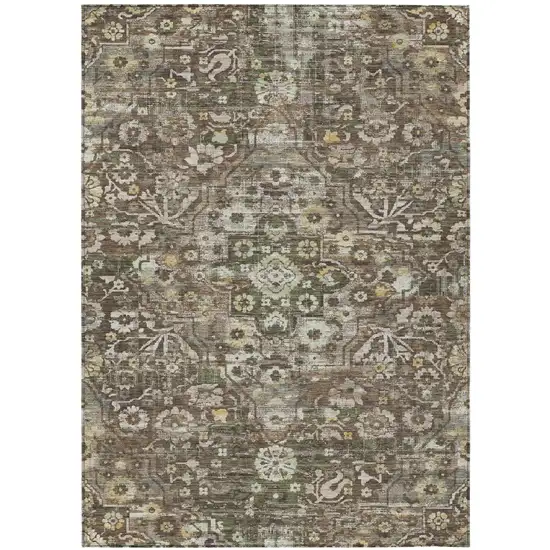 Chocolate And Brown Floral Medallion Washable Indoor Outdoor Area Rug Photo 2