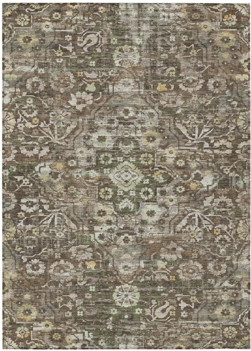 Chocolate And Brown Floral Medallion Washable Indoor Outdoor Area Rug Photo 2