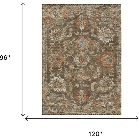 Chocolate And Brown Floral Medallion Washable Indoor Outdoor Area Rug Photo 5