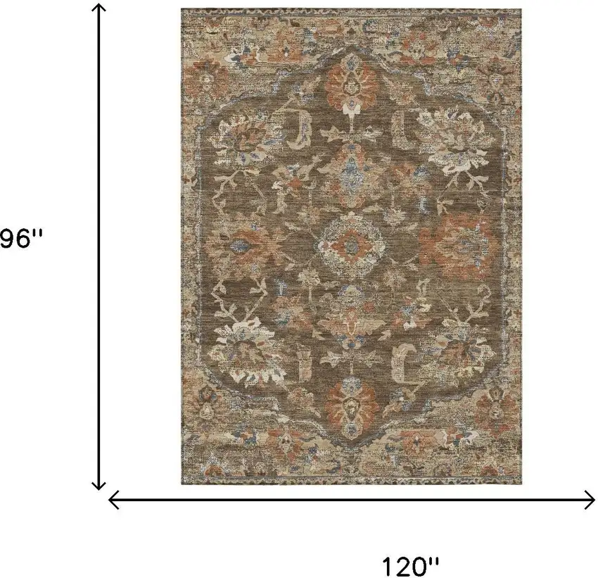 Chocolate And Brown Floral Medallion Washable Indoor Outdoor Area Rug Photo 5