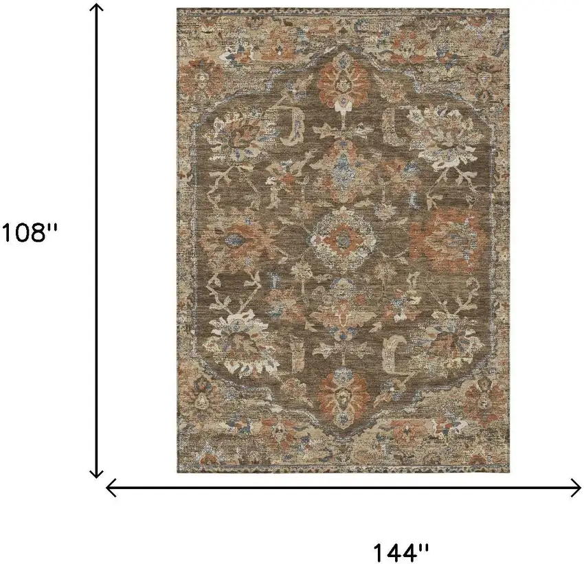 Chocolate And Brown Floral Medallion Washable Indoor Outdoor Area Rug Photo 5