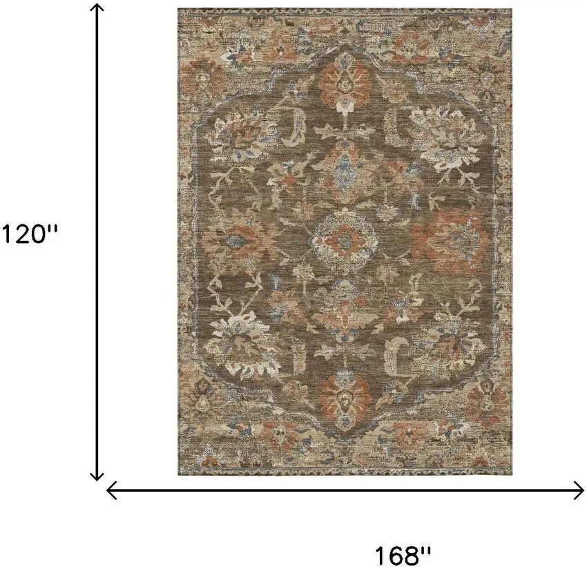 Chocolate And Brown Floral Medallion Washable Indoor Outdoor Area Rug Photo 5