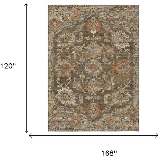 Chocolate And Brown Floral Medallion Washable Indoor Outdoor Area Rug Photo 5
