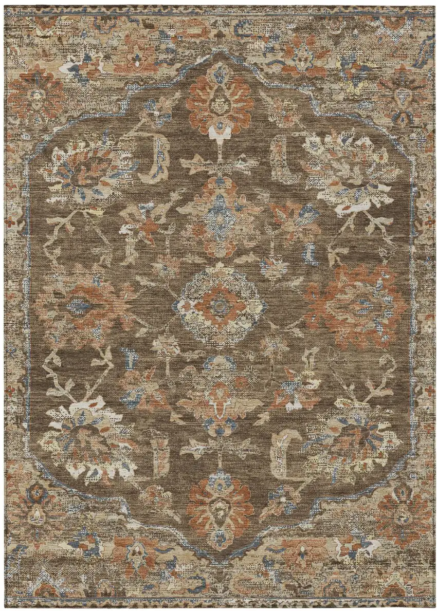 Chocolate And Brown Floral Medallion Washable Indoor Outdoor Area Rug Photo 2