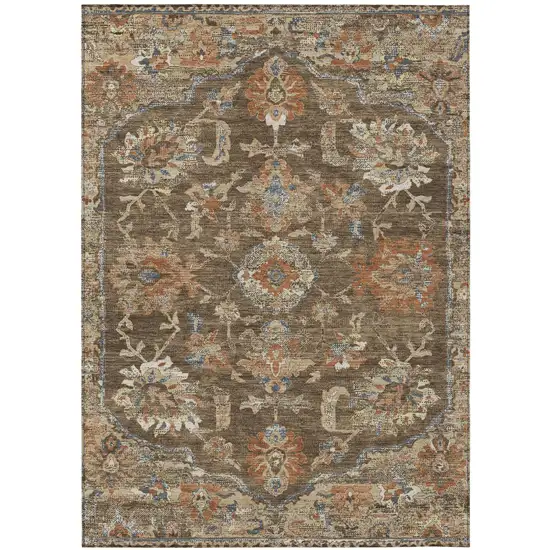 Chocolate And Brown Floral Medallion Washable Indoor Outdoor Area Rug Photo 2