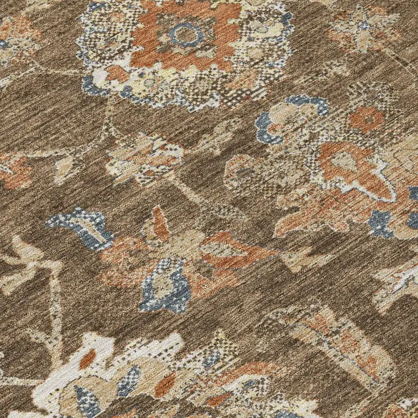 Chocolate And Brown Floral Medallion Washable Indoor Outdoor Area Rug Photo 4