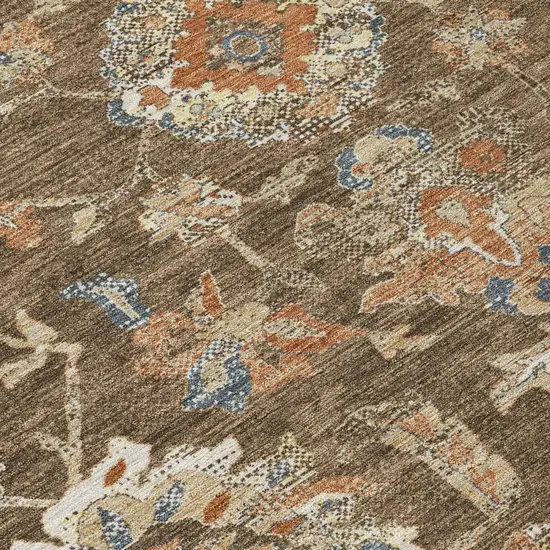 Chocolate And Brown Floral Medallion Washable Indoor Outdoor Area Rug Photo 4
