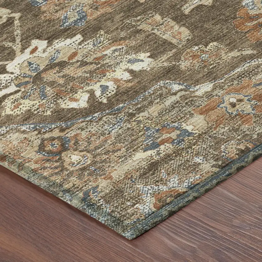 Chocolate And Brown Floral Medallion Washable Indoor Outdoor Area Rug Photo 3