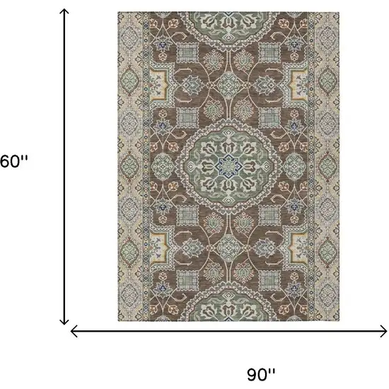 Chocolate And Brown Floral Medallion Washable Indoor Outdoor Area Rug Photo 6