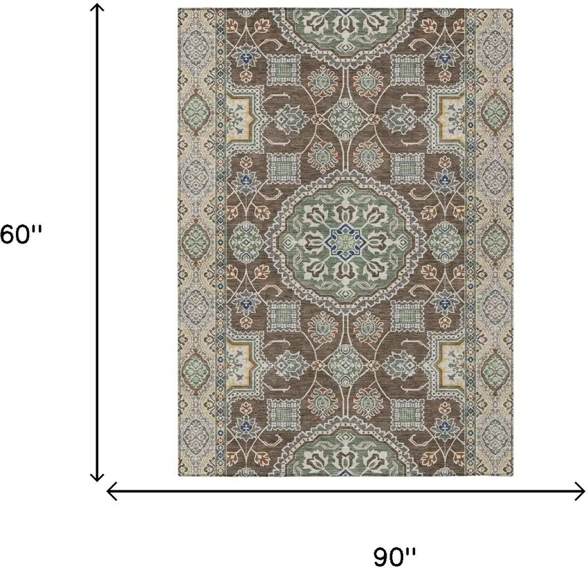 Chocolate And Brown Floral Medallion Washable Indoor Outdoor Area Rug Photo 6