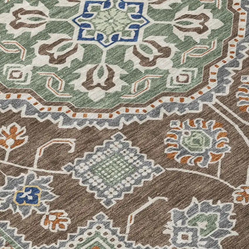 Chocolate And Brown Floral Medallion Washable Indoor Outdoor Area Rug Photo 5