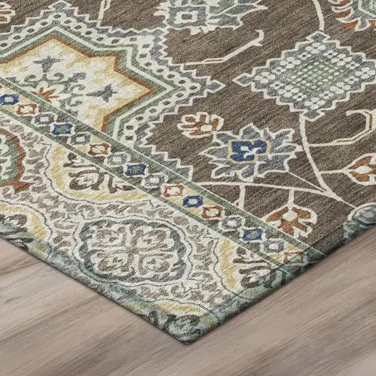 Chocolate And Brown Floral Medallion Washable Indoor Outdoor Area Rug Photo 4