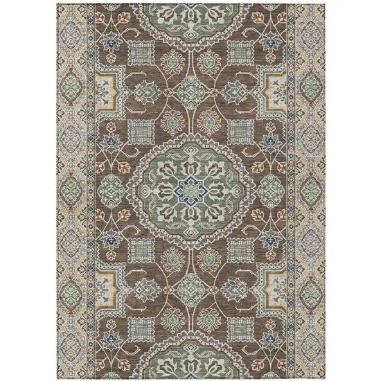 Chocolate And Brown Floral Medallion Washable Indoor Outdoor Area Rug Photo 1