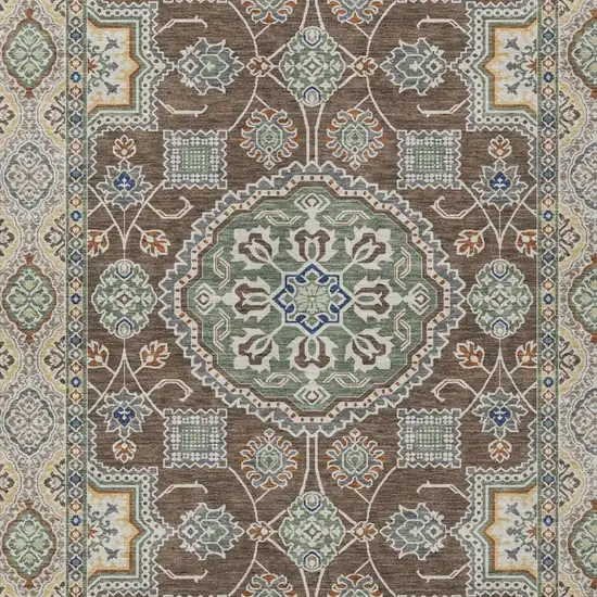 Chocolate And Brown Floral Medallion Washable Indoor Outdoor Area Rug Photo 2