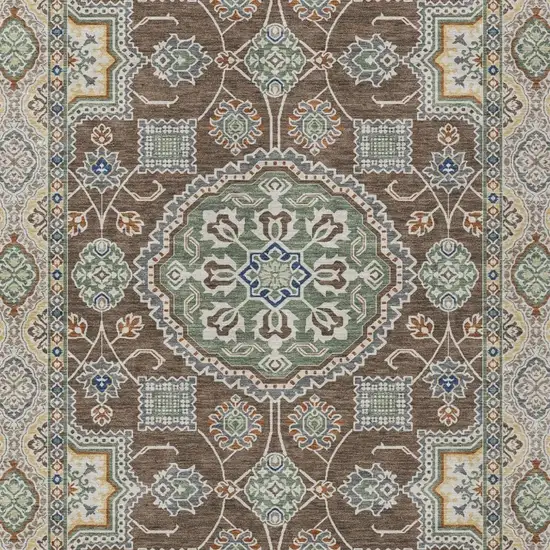 Chocolate And Brown Floral Medallion Washable Indoor Outdoor Area Rug Photo 3