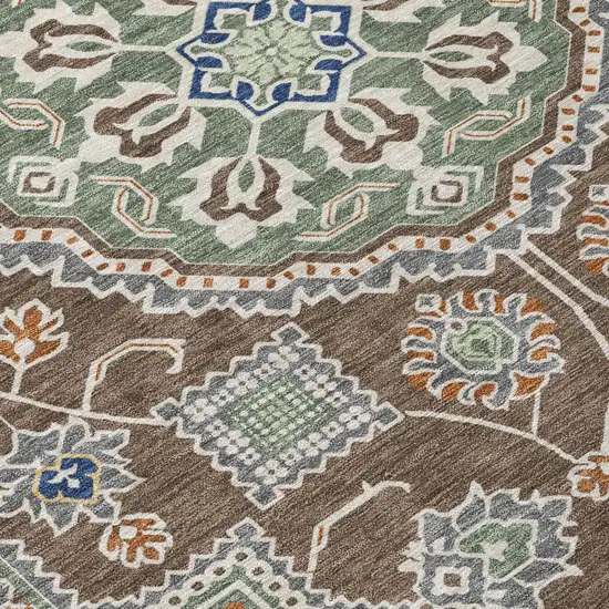 Chocolate And Brown Floral Medallion Washable Indoor Outdoor Area Rug Photo 5