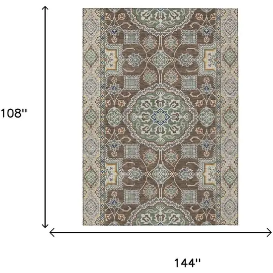 Chocolate And Brown Floral Medallion Washable Indoor Outdoor Area Rug Photo 6