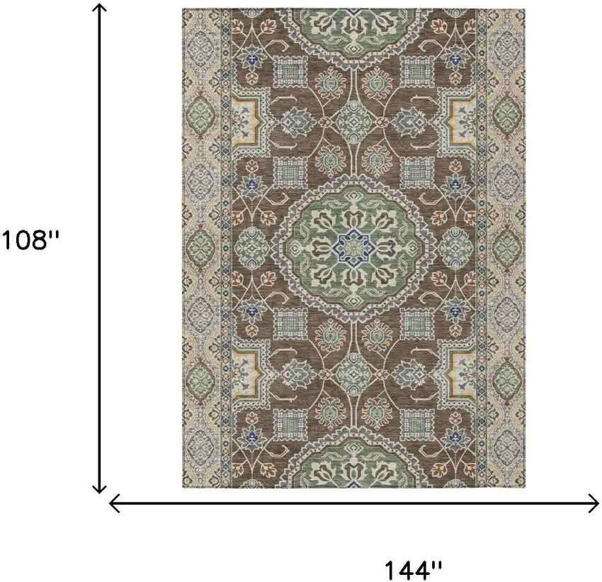 Chocolate And Brown Floral Medallion Washable Indoor Outdoor Area Rug Photo 6