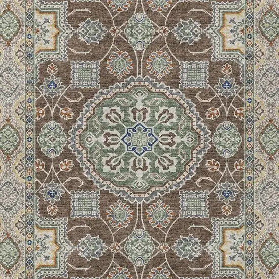 Chocolate And Brown Floral Medallion Washable Indoor Outdoor Area Rug Photo 3