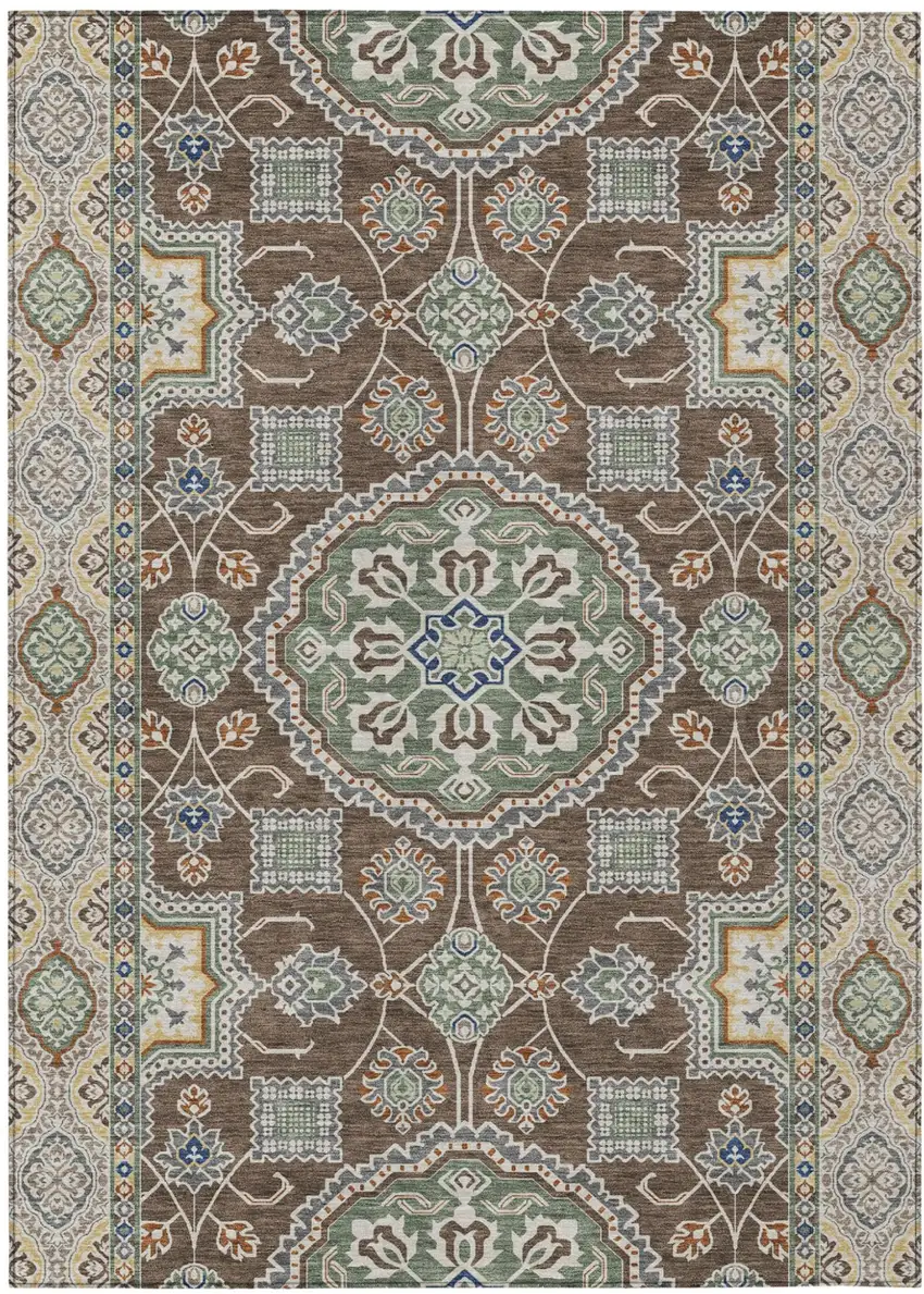 Chocolate And Brown Floral Medallion Washable Indoor Outdoor Area Rug Photo 1