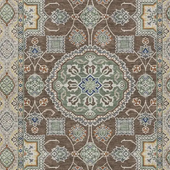 Chocolate And Brown Floral Medallion Washable Indoor Outdoor Area Rug Photo 2