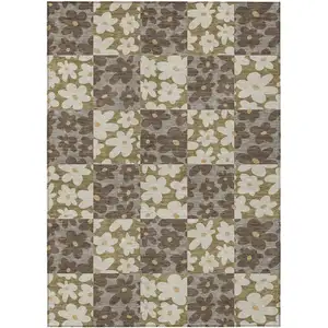 Photo of Chocolate And Brown Floral Washable Indoor Outdoor Area Rug