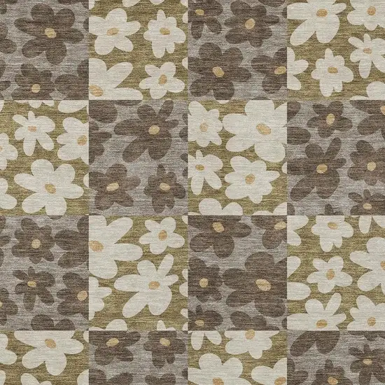 Chocolate And Brown Floral Washable Indoor Outdoor Area Rug Photo 2