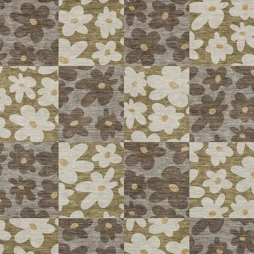 Chocolate And Brown Floral Washable Indoor Outdoor Area Rug Photo 2