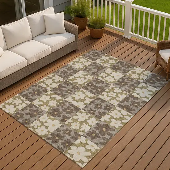 Chocolate And Brown Floral Washable Indoor Outdoor Area Rug Photo 7