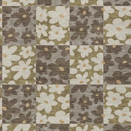 Chocolate And Brown Floral Washable Indoor Outdoor Area Rug Photo 2
